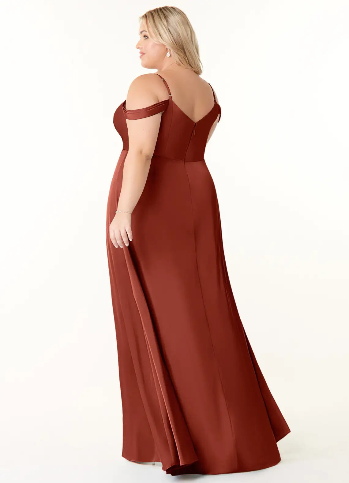 Vestido Longo Plus Size Terracota Cetim Linha A | Curvely