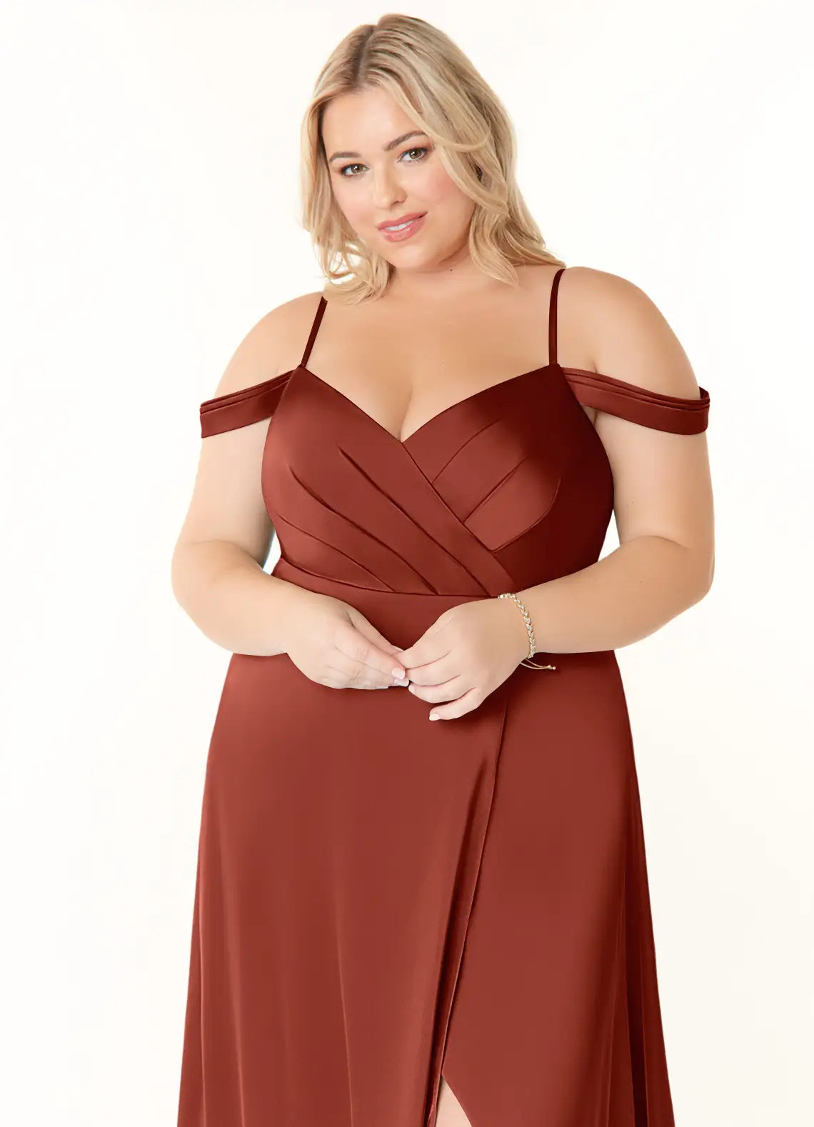 Vestido Longo Plus Size Terracota Cetim Linha A | Curvely