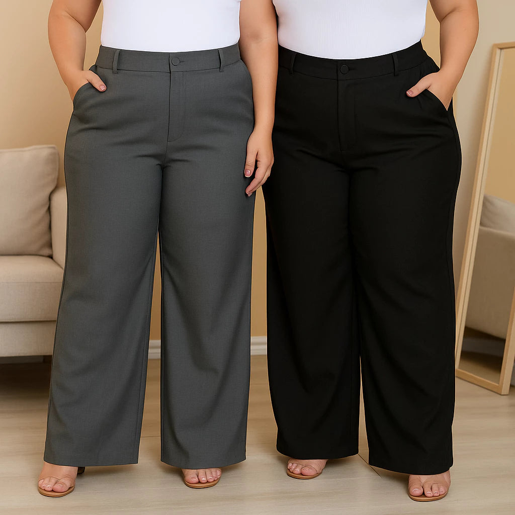 Kit 2 Calça Pantalona Alfaiataria Plus Size com Cinto