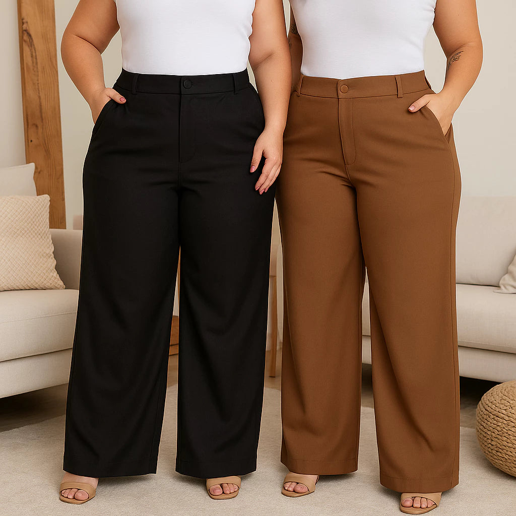Kit 2 Calça Pantalona Alfaiataria Plus Size com Cinto