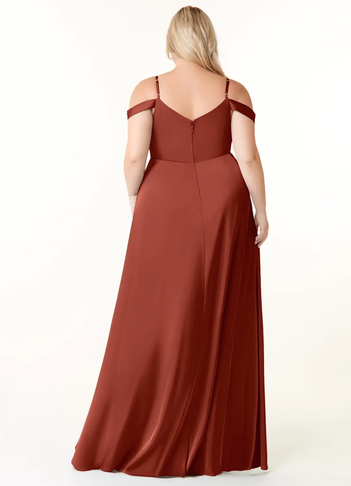 Vestido Longo Plus Size Terracota Cetim Linha A | Curvely