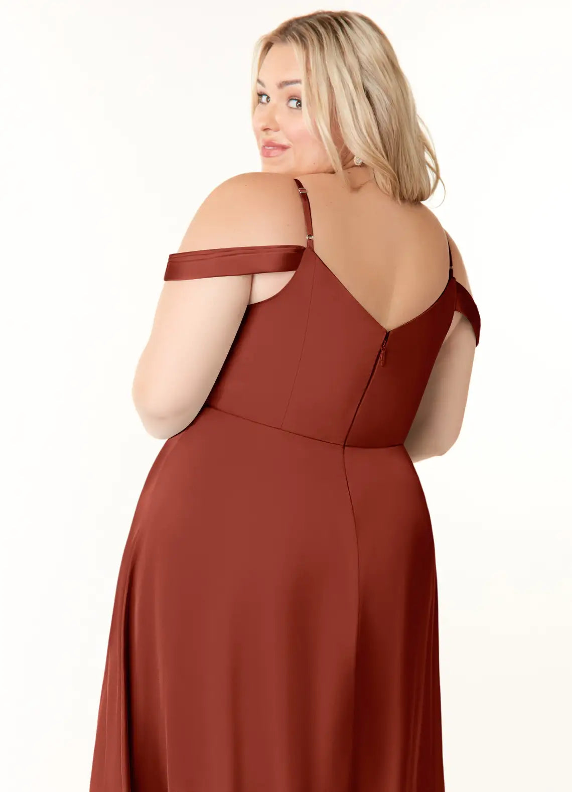 Vestido Longo Plus Size Terracota Cetim Linha A | Curvely