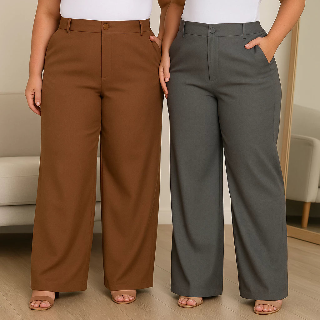 Kit 2 Calça Pantalona Alfaiataria Plus Size com Cinto